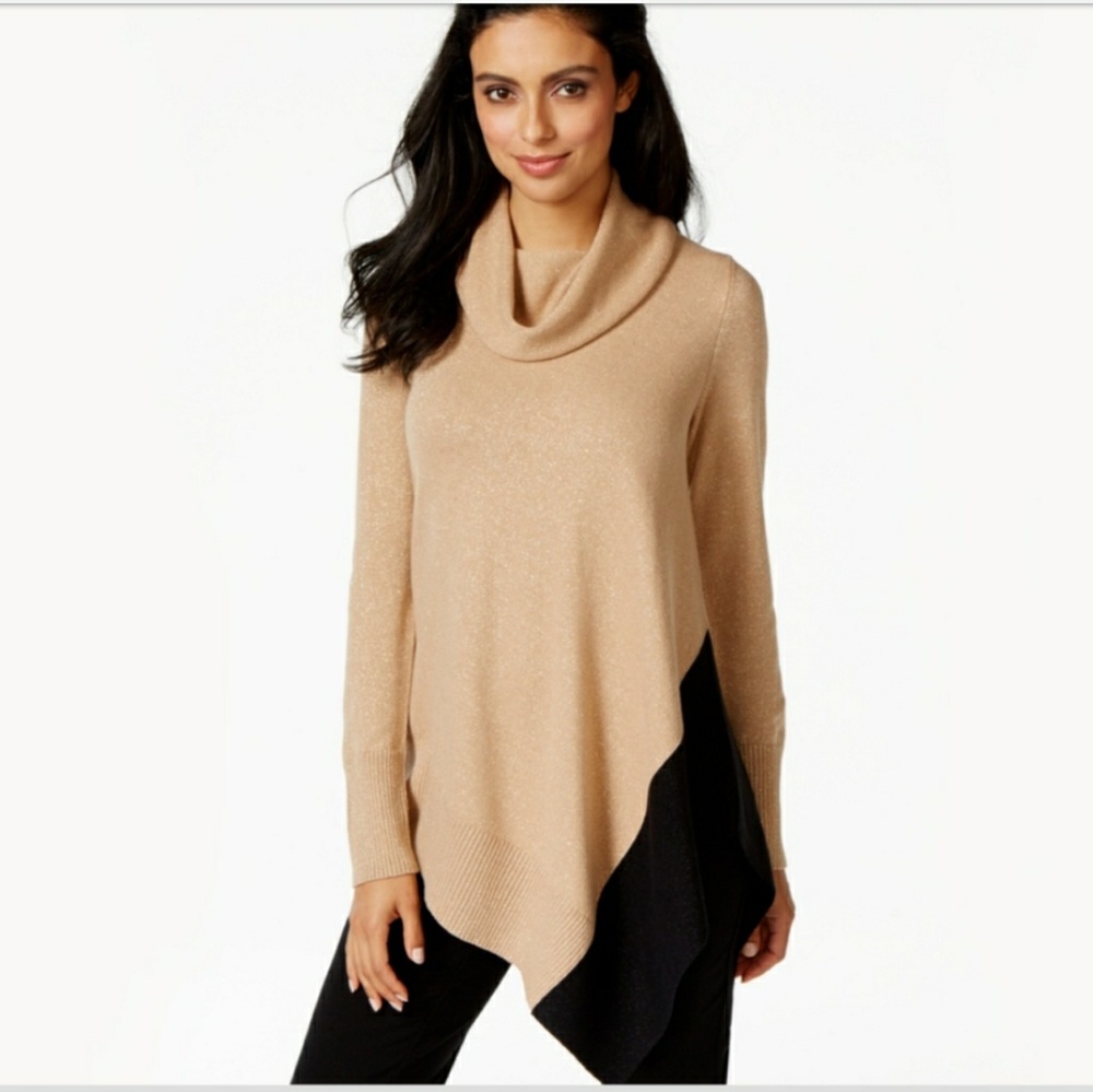 ALFANI Asymmetrical hem cowl sweater NWT Metallic